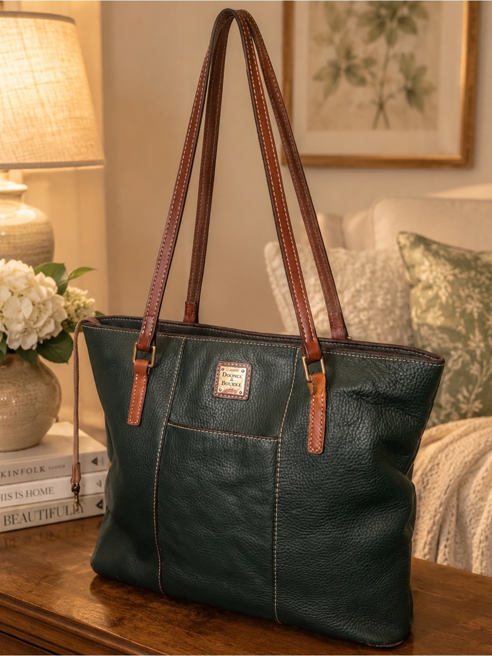 Dooney & Bourke pebbled Green Leather Shoulder Tote